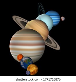 

Planetas del sistema solar. Desfile de planetas. Marte, Mercurio, Tierra, Venus, Júpiter, Saturno, Urano, Neptuno, Plutón.