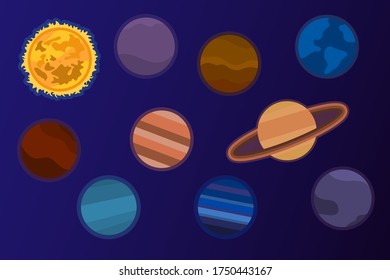Planets of the solar system. Set of color icons. Vector flat illustration.