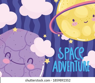 planets solar system space adventure galaxy cartoon vector illustration