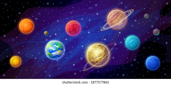 Planets of the solar system in space. Vector illustration of the planet.