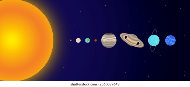 Planets of the Solar System with the Sun Colorful Illustration