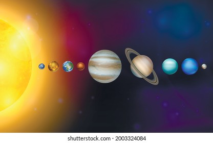 Planets of the Solar System. Vector 3d Realistic Space Planet Set in Space Starry Sky. Galaxy, Astronomy, Space Exploration Concept