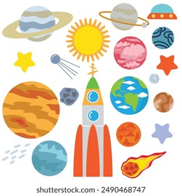 Planets of the solar system vector cartoon illustration