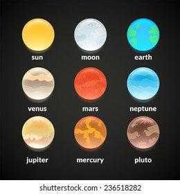 Planets of solar system, vector icons set