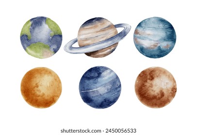 Planets of the Solar System Watercolor Elements	