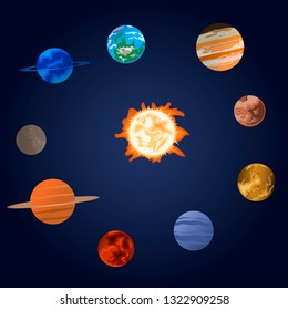Planets of the solar system.Color illustration for decoration.