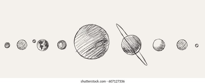 planets of solar system.Hand drawn vector illustration.scientific theme