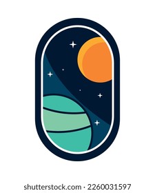 planets space badge icon white background