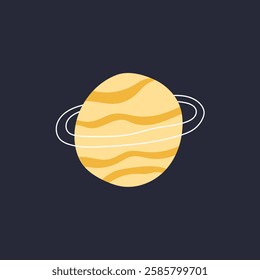 Planets in Space. Galaxy planet hand drawn vector illustration. Simple yellow childish sphere
