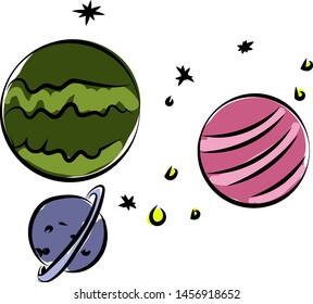 Planets in space, illustration, vector on white background