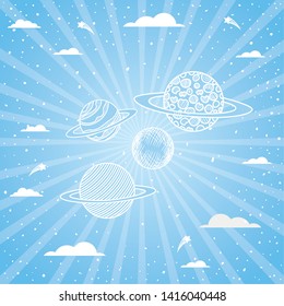 Planets in the space over striped background