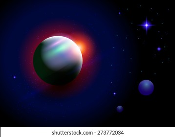 planets in space, realistic space, galaxy, nebula, vector.