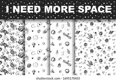 Planets and space rocket illustration little astronaut background pattern in vector