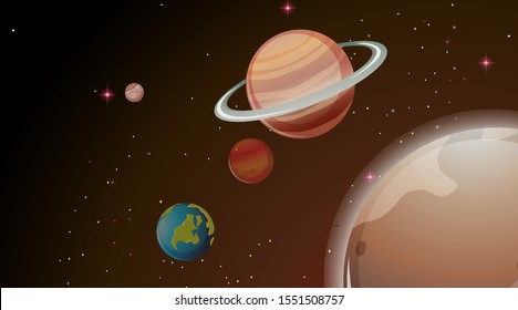 Planets in space scen illustration