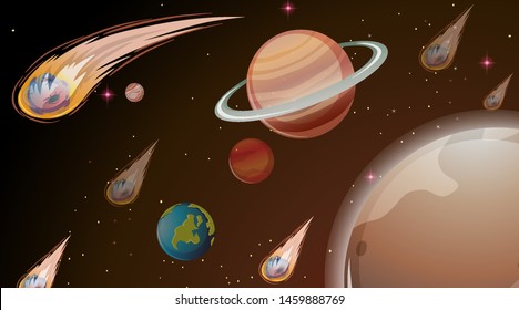 Planets in space scene illustration