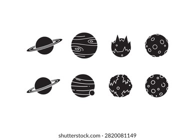 Planets Space Silhouette Collection Design Set