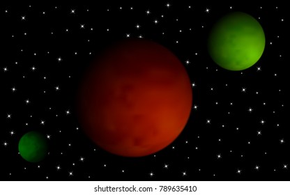 Planets in Space. Starry Cosmos. Beautiful Planets on the Black Background. Round Planet on the Starry Sky. Realistic Planets for Banner, Poster, Web Design, Presentation, Wallpaper. Cosmos. Stars.