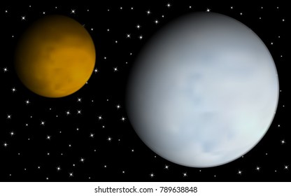 Planets in Space. Starry Cosmos. Beautiful Planets on the Black Background. Round Planet on the Starry Sky. Realistic Planets for Banner, Poster, Web Design, Presentation, Wallpaper. Cosmos. Stars.