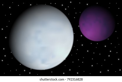 Planets in Space. Starry Cosmos. Beautiful Planets on the Black Background. Round Planet on the Starry Sky. Realistic Planets for Banner, Poster, Web Design, Presentation, Wallpaper. Cosmos. Stars.