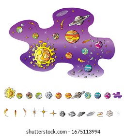 planets in space with stars and asteroids