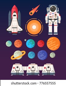 The planets, space, universe, earth colonization concept.  Flat vector illustration. Trendy design.  