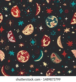 Planets space vector seamless pattern