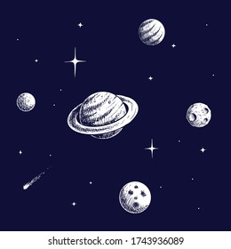 Planets in space.Hand drawn style.Vector illustration