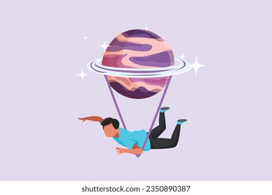 Planets, stars, asteroids, and comets in outer space. Galaxy concept. Colored flat vector illustration isolated. 