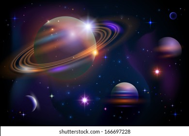 Planets, stars and deep space background. Vector.