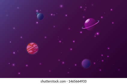 Planets and stars on space background