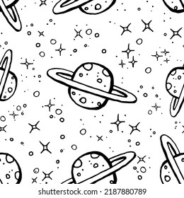 Planets and stars seamless pattern illustration on isolated white background
