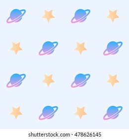 planets stars seamless pattern with retro vintage colors