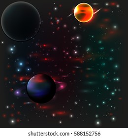 Planets and stars in vector illustration.