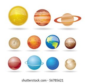 Planets and sun from our solar system. Vector illustration.