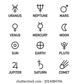 Planets symbols vector illustration set isolated on white background
