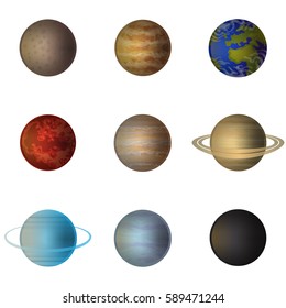 Planets  transparent set with Solar System planets isolated vector illustration

