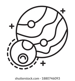 planets with two satellites orbiting line style icon vector illustration design