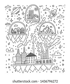 
the planets under the dome in space are hiding from smoke and air pollution from the factory