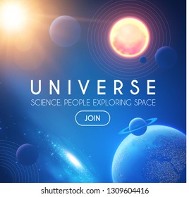 Planets in Universe with Star, Nebula and Galaxy Lights. 3D REalistic Space. Cosmos Design. Vector illustration