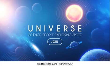 Planets in Universe with Star, Nebula and Galaxy Lights. 3D REalistic Space. Cosmos Design. Vector illustration