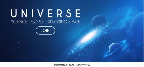 Planets in Universe with Star, Nebula and Galaxy Lights. 3D REalistic Space. Cosmos Design. Vector illustration - Vector 