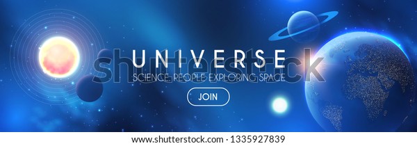 Planets in\
Universe with Star, Nebula and Galaxy Lights. 3D REalistic Space.\
Cosmos Design. Vector\
illustration