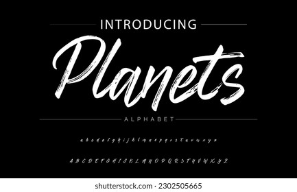 Planets vector brush style font, alphabet, typeface