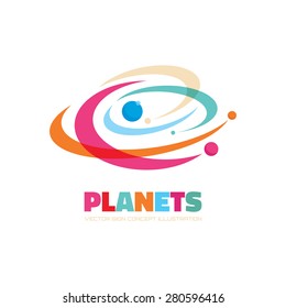 Planets - Vector Logo Concept. Abstract Space Illustration. Solar System Sign. Galaxy Symbol. Design Element.