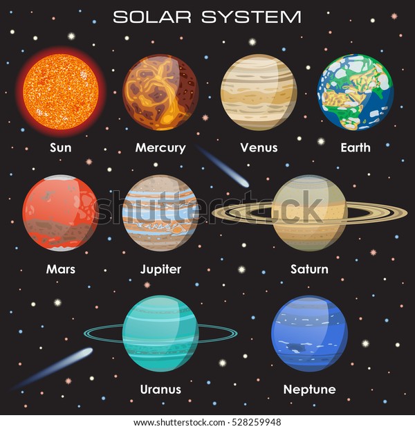 Planets Vector Set On Dark Background Stock Vector (Royalty Free) 528259948