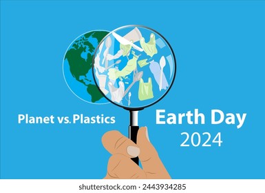 Planetas vs Plásticos. El Día de la Tierra es un evento anual que se celebra en todo el mundo el 22 de abril para mostrar la Asistencia por la protección del medio ambiente.
