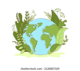 Planey Earth in green leaves - ecology concept