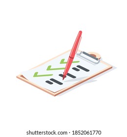 Planing List Pen. Vector 3d Isometric, Color Web Icons Set, New Flat Style. Creative Illustration, Idea For Infographics.