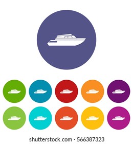 Planing powerboat set icons in different colors isolated on white background