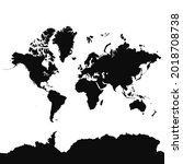 Planisphere simple style black silhouette illustration - Editable vector world map with Antarctica isolated on white background